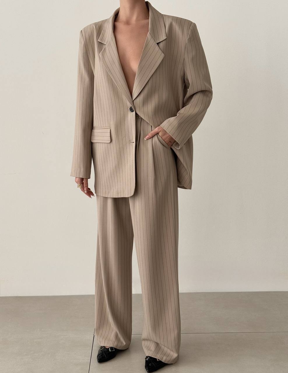 Quzu blazer beige stripe