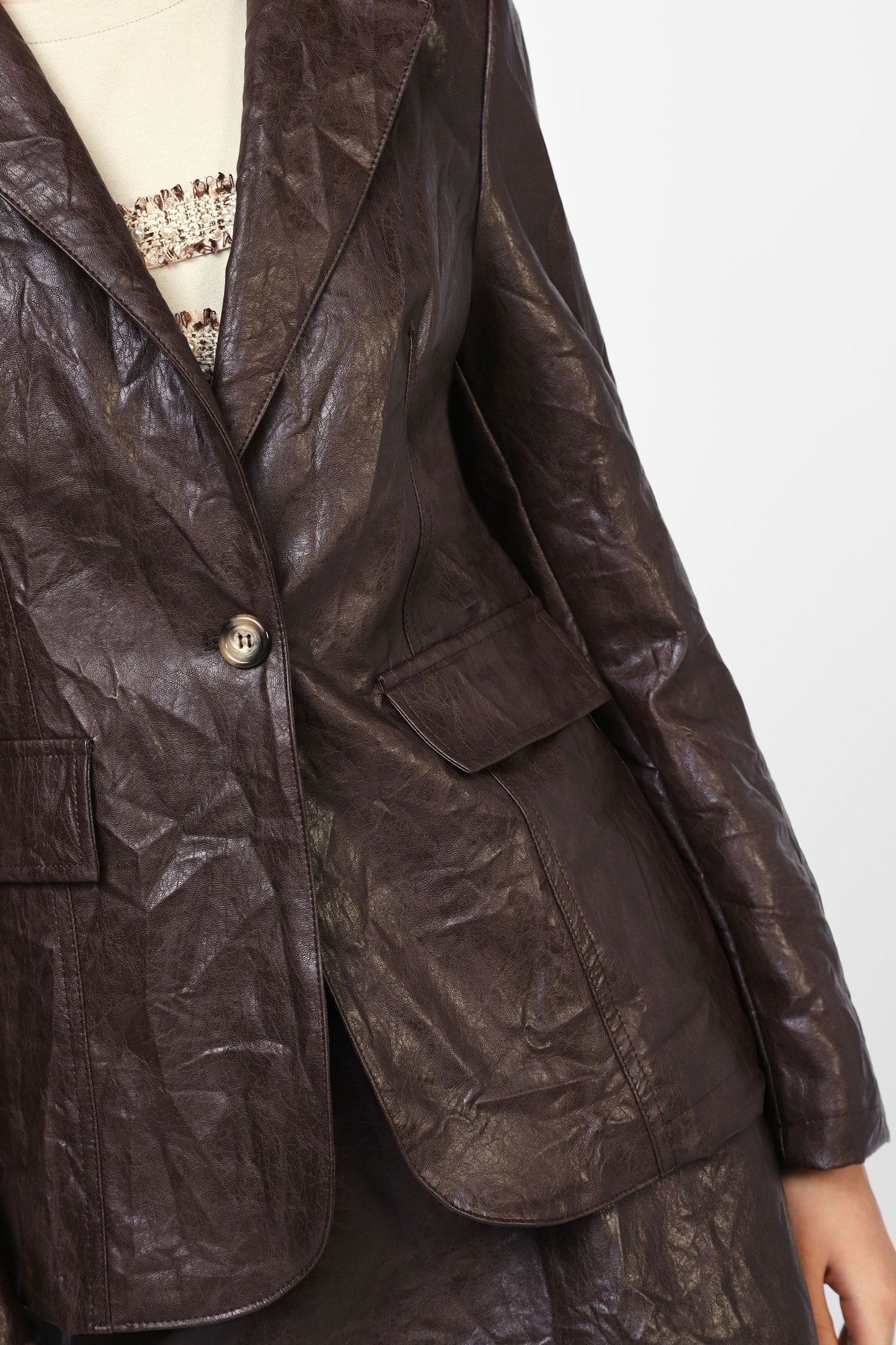 Dixie leatherlook blazer chocolade