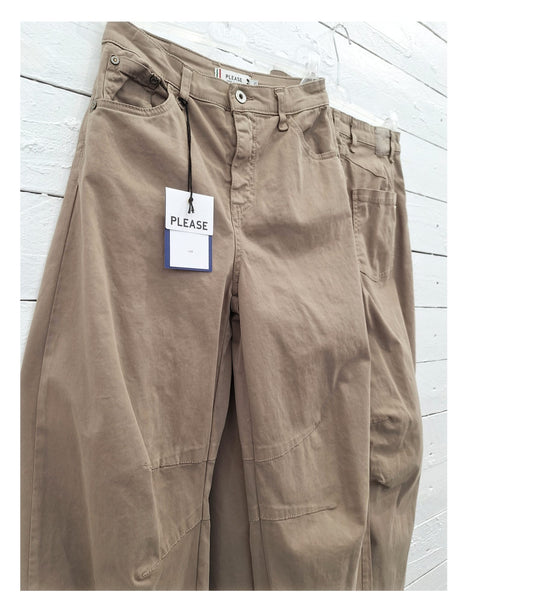 Please fashion taupe denim baloon pants