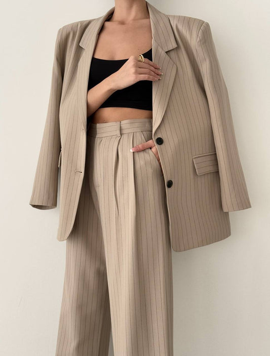 Quzu blazer beige stripe