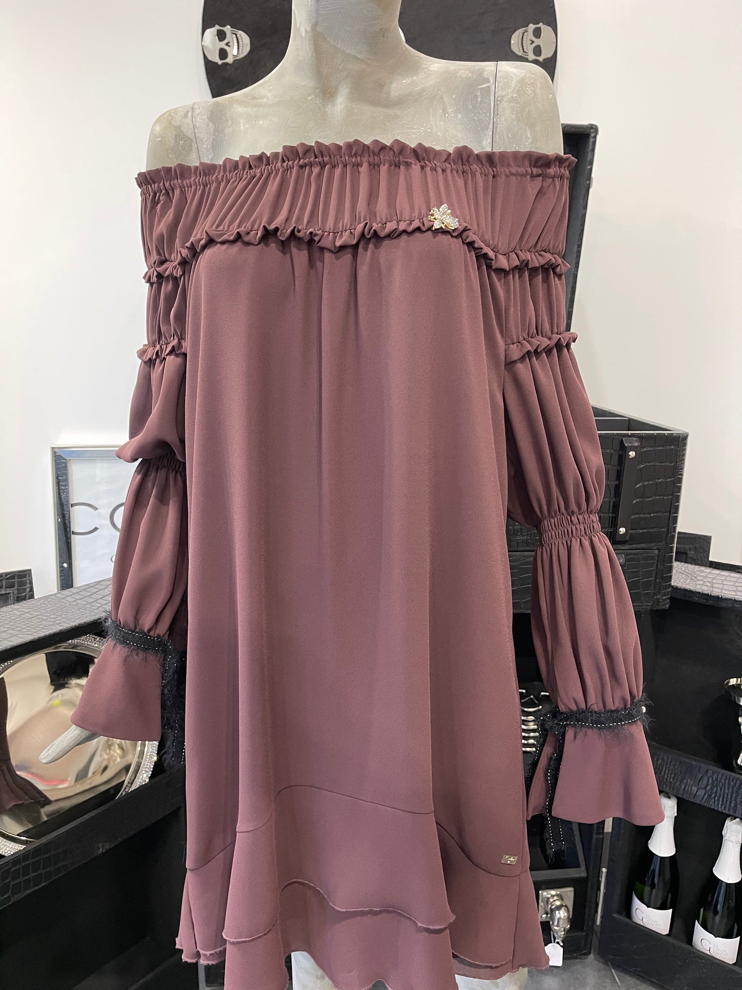 Babylon Dress off shoulder Bordo