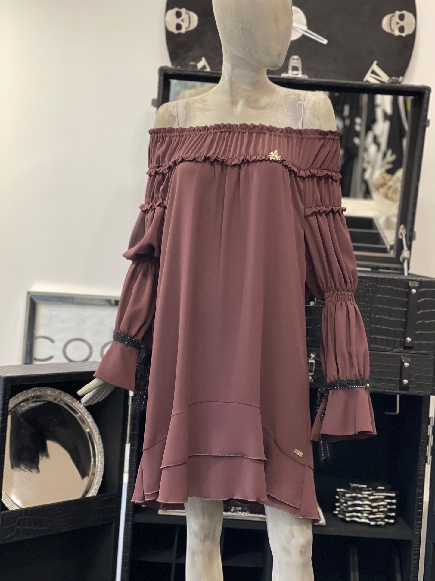 Babylon Dress off shoulder Bordo