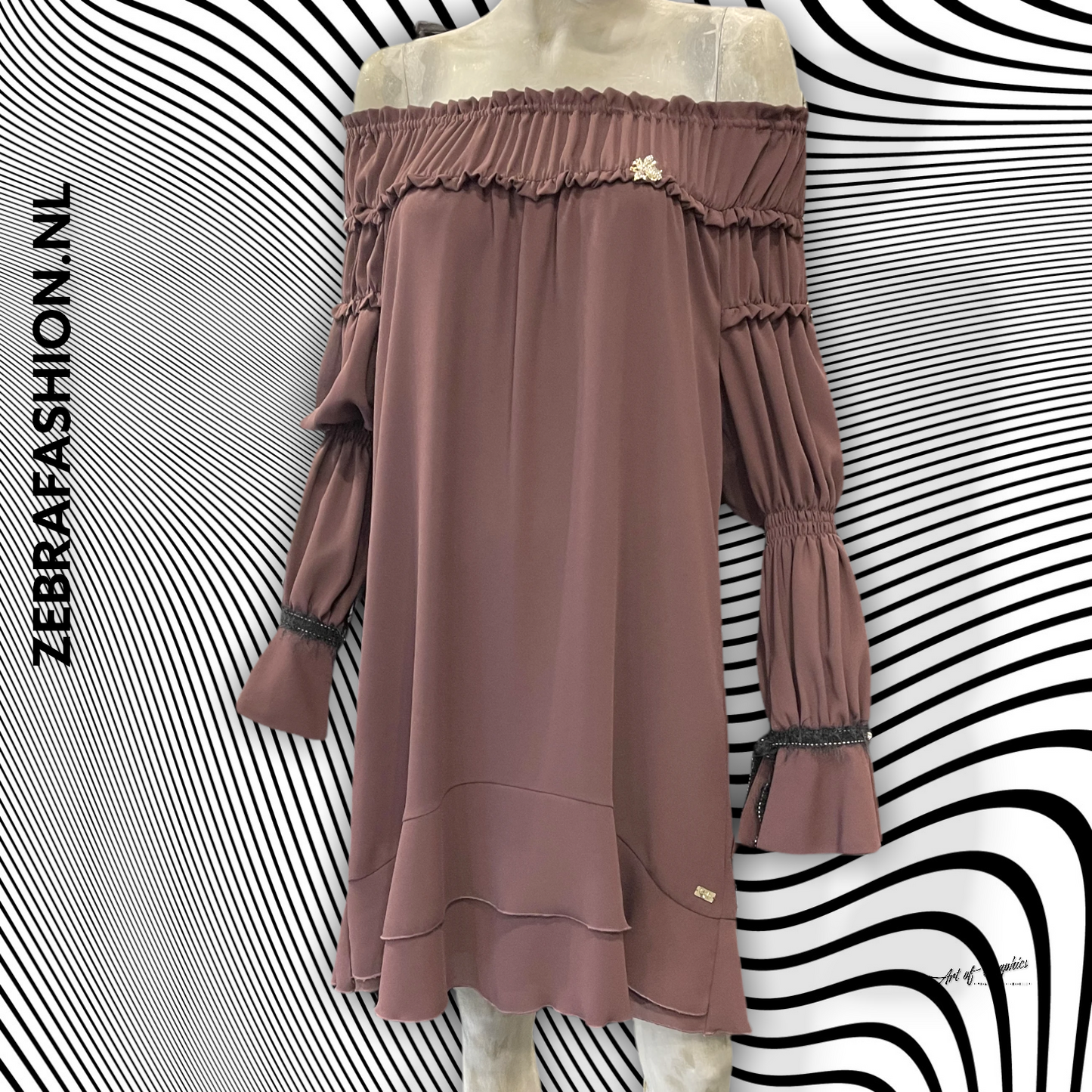 Babylon Dress off shoulder Bordo