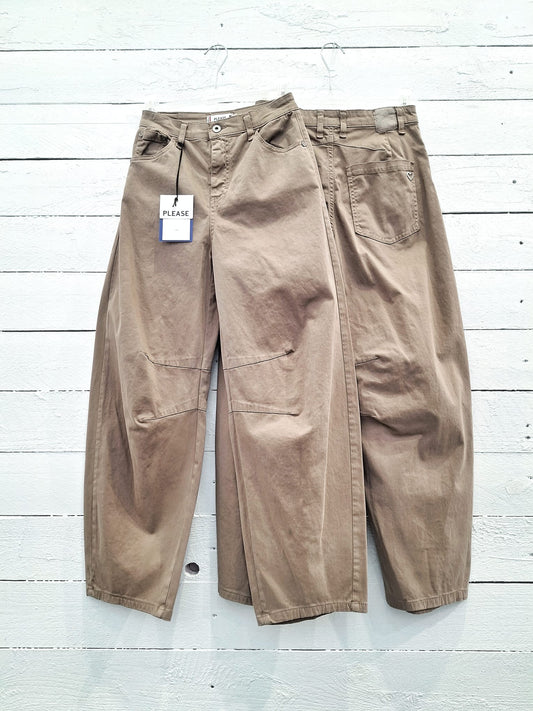 Please fashion taupe denim baloon pants