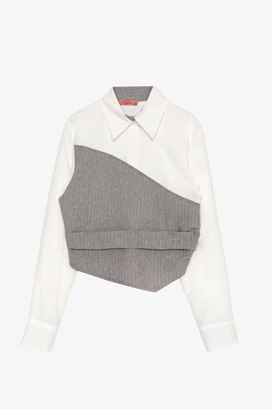 Quzu blouse bustier grey stripe