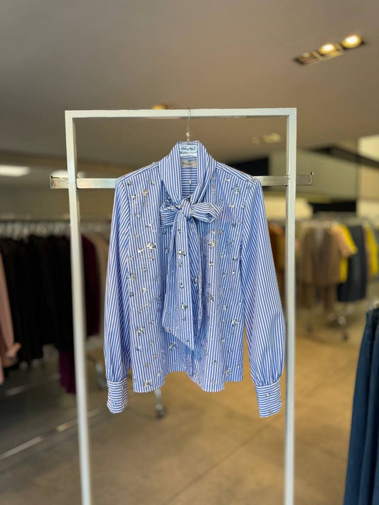 Motel blouse stripe blu silver