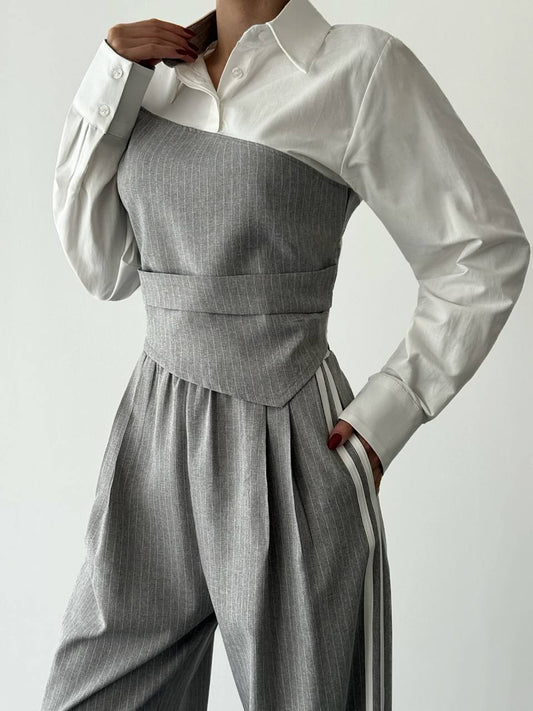 Quzu blouse bustier grey stripe