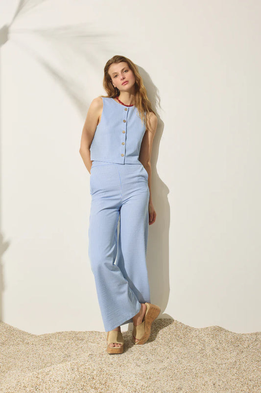 Quzu top blu bianco stripes