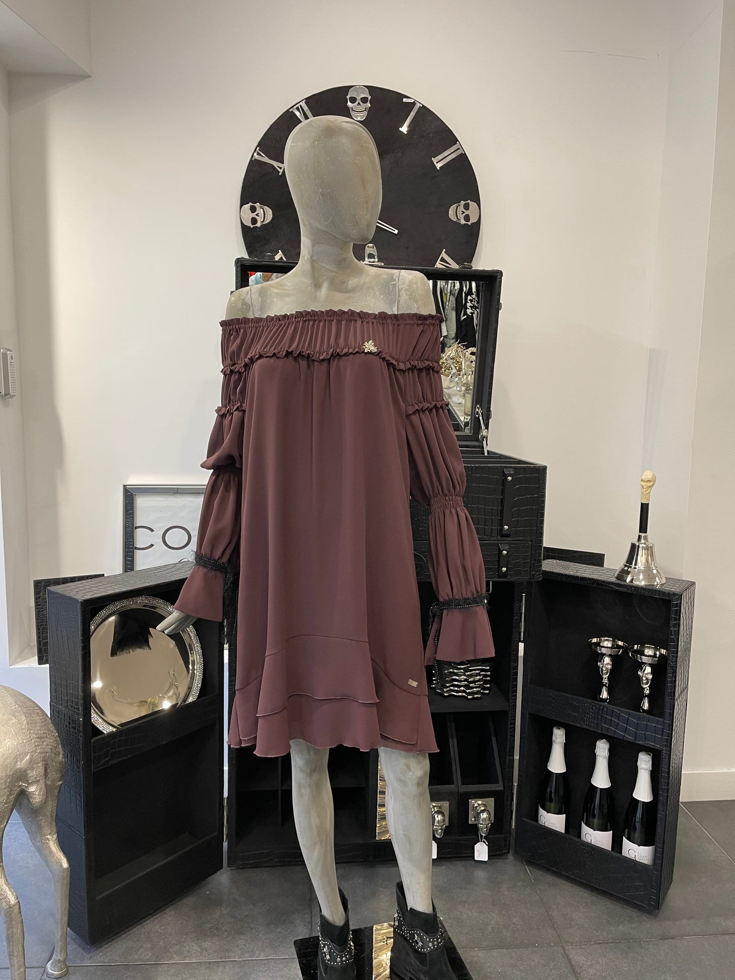 Babylon Dress off shoulder Bordo